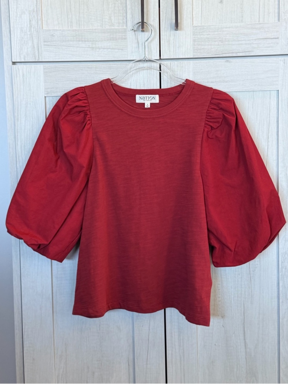 Nation LTD Paola Red Puff Sleeve Top